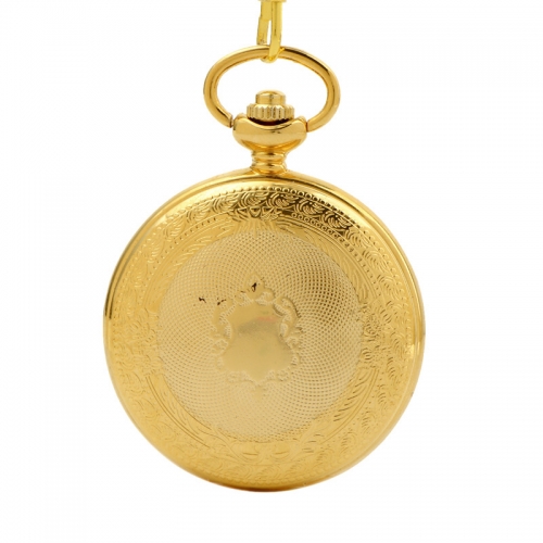 WAH724 Luxury Gold Case Floral Pattern Hand Winding Mechanical Pocket Watch