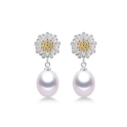 SSE208 Daisy Flower Earring Settings 925 Silver DIY Pearl Mounts