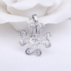 SSP12 Zircon S-shaped Flowers Sterling Silver Pearl Pendant Empty Setting