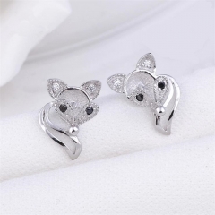 SSE52 Cute Fox Design 925 Sterling Silver Mounting Earring