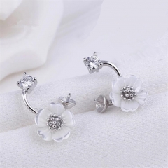 SSE58 Earring Blank White Shell Flower Curved Earring Pearls Semi Mount 925 Silver