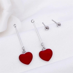 SSE75 Red Heart Earrings Pearl Mounting 925 Sterling Silver Linear Earring Jewelry Making for Girls