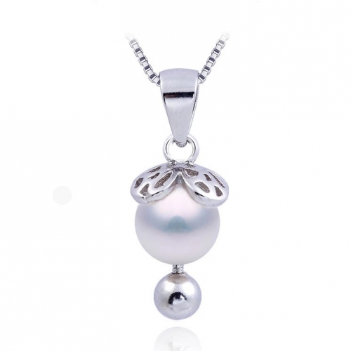 SSP18 Small Leaf Silver Ball 925 Sterling Silver Pearl Jewelry Pendant Mounting