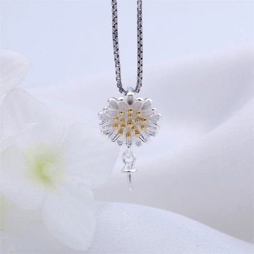 SSP03 Flower Sterling Silver Pearl Mount Charm Pendant for Cute Girls