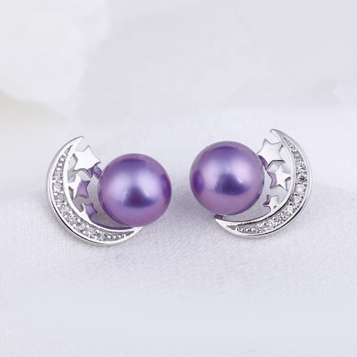 SSE266 Sterling 925 Silver Pearl Stud Earring Moon and Stars Jewelry Settings
