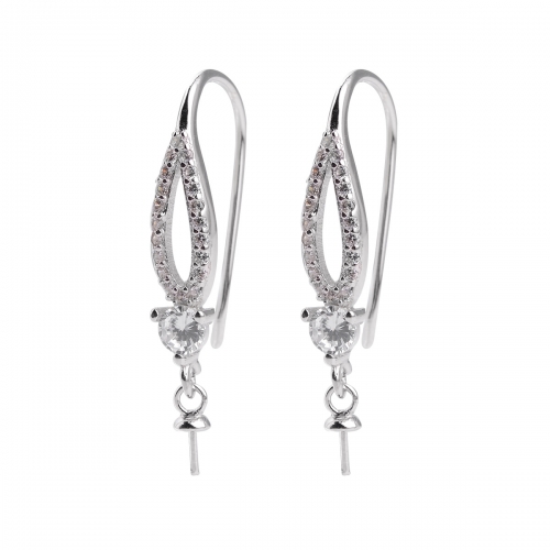 SSE210 Hook Earring Mounts for Round Pearls Zircon 925 Silver Pretty Earrings DIY Make
