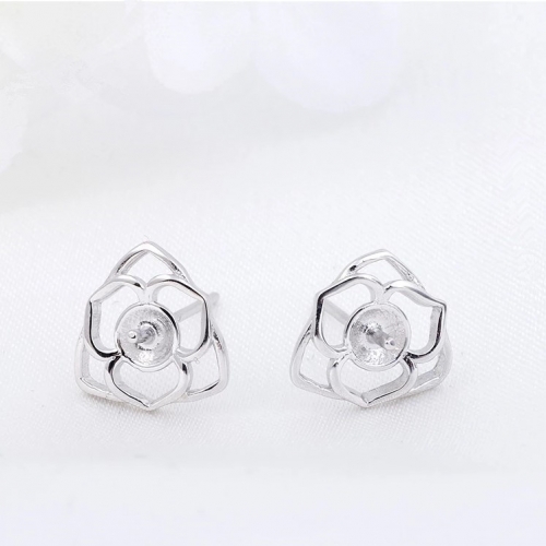 SSE270 Triangle Rose Flower Petals Sterling Silver Pearl Stud Earring Mountings