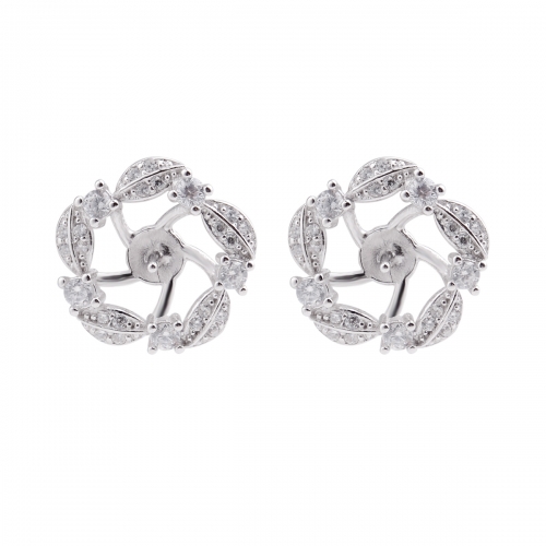 SSE215 Clear Zircons Floral Earring Semi-finished Mountings Earrings Pearl Accessories 925 Silver