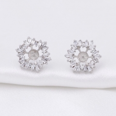 SSE267 Pearl Stud Earrings Findings Snowflake Zircons 925 Sterling Silver for Women
