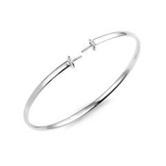 SSB25 Simple Design Oblate Bangle with Two Pearls Seats 925 Silver Pearl Bracelet Setting