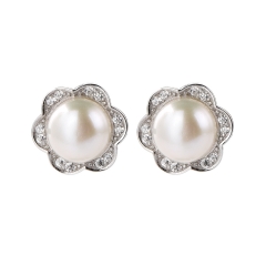 SSE251 Flower Stud Earring Pearls Mount 925 Sterling Silver