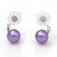 SSE64 Lovely Simple Shells Flower Earring Sterling Silver Pearl Stud Earring Findings