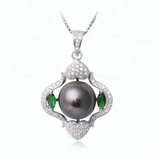 SSP21 Green Crystal Heart Pearl Pendant Mounting Wedding Accessories 925 Silver Gift DIY