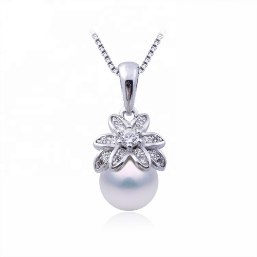 SSP23 Begonia Flower Sterling 925 Silver Pendant Setting for Round Pearl