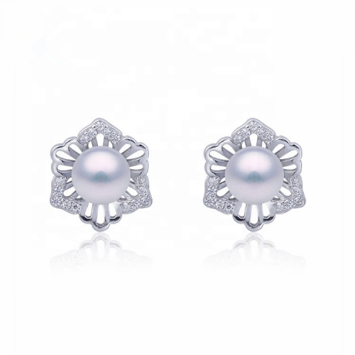 SSE275 Hexagon Flower 925 Silver Zircon Pearl Jewelry Wedding Earring Setting