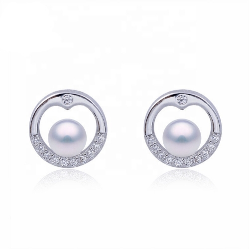 SSE274 Round Zircon 925 Sterling Silver Pearl Jewelry Earrings Setting