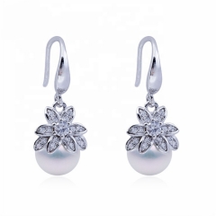 SSE276 Begonia Flower 925 Silve Round Pearl Zircon Jewelry Earrings Setting