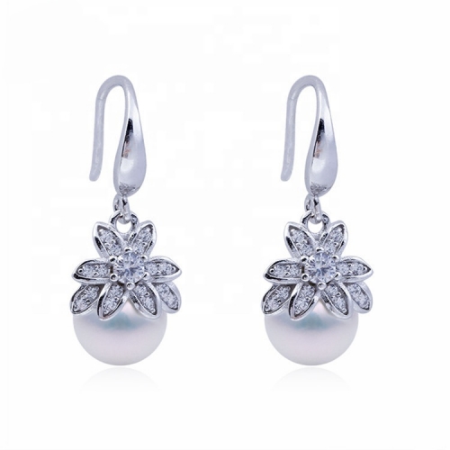 SSE276 Begonia Flower 925 Silve Round Pearl Zircon Jewelry Earrings Setting