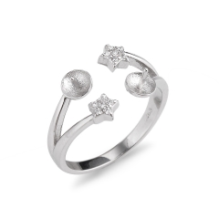 SSR212 Two Little Star Ring Base with 2 Blanks Zircons 925 Sterling Silver Pearl Setting