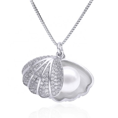 SSP171 Dainty Shell Zircon 925 Sterling Silver Pearl Mount Pendant