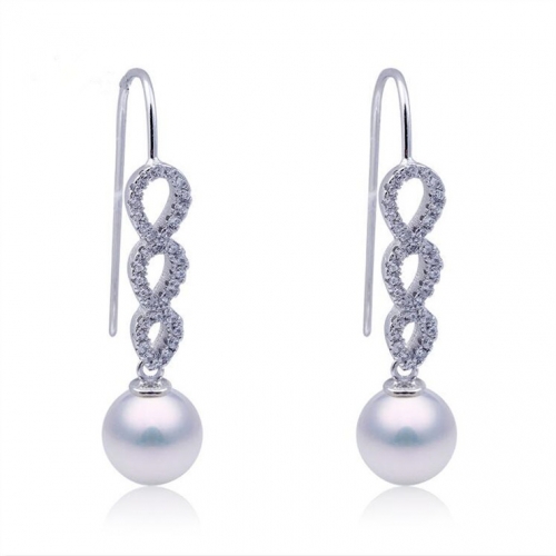 SSE240 925 Silver Earrings Cubic Zirconia CZ Eternity Engagement Wedding Pearl Accessory