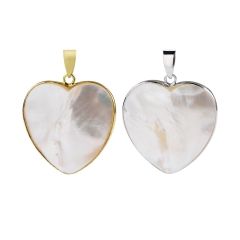 SPD201 Gifts for Women Girls Ocean Beach Jewelry Natural White Shell Puffy Heart Pendant