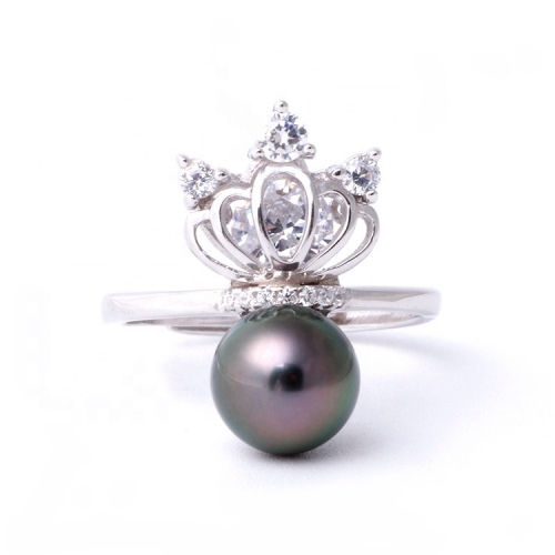 SSR20 Quality Zircon Crown Design Luxury Pearl Ring Mounts 925 Silver