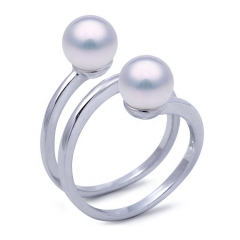 SSR169 Circle Round Double Pearls Ring Base with 2 Blanks 925 Sterling Silver