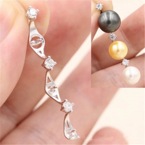 SSP271 Vertical of Three Pearls Sterling Silver DIY 3 Pearl Pendant Mounts