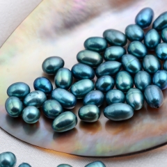 LPB59 Mixed 6-9mm Peacock Green and Blue Cultured Freshwater Pearls Half-drilled Teardrop Loose Pearl