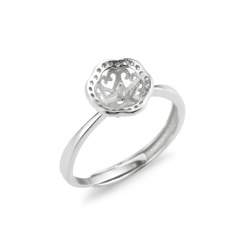SSR155 Ring Base Zircon 925 Silver for 8-9mm Round Pearls and Cabochons