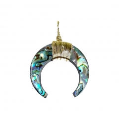 MOP215 Natural Gem Stones Abalone Horn Pendant Crescent Reiki Chakra DIY Jewelry