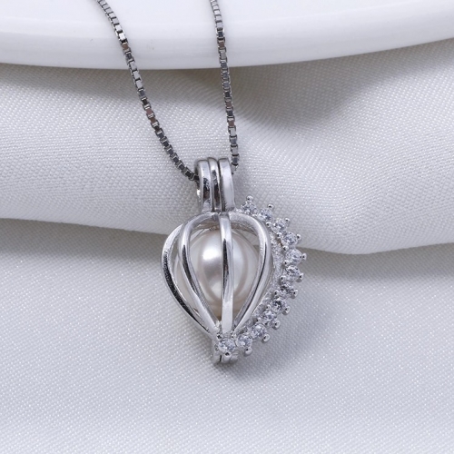 SSC31 Shinny Zircon Love Heart Pearl Cage Pendant 925 Sterling Silver Mounting