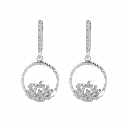 SSE169 Hollow Cut Half Ball Shape Earrings 925 Sterling Silver for Round Pearl Settings