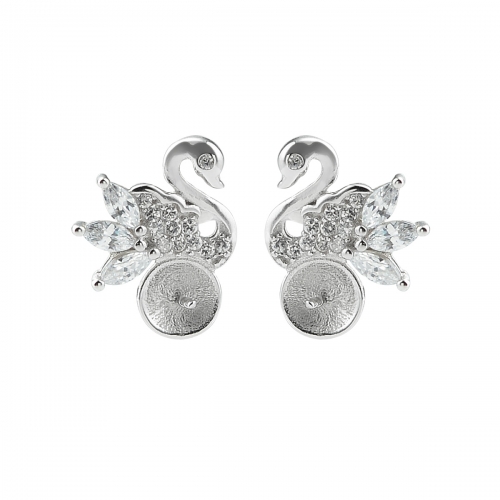 SSE65 Sterling Silver 925 Little Swan Cute Earring Pearl Settings