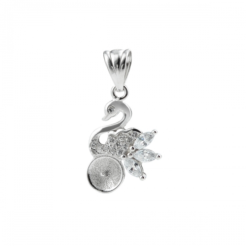 SSP44 Little Swan Pendant 925 Sterling Silver Zircon Pearl Settings