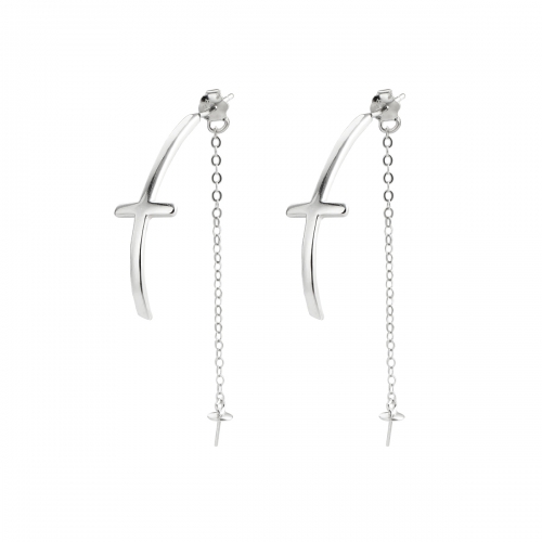 SSE187 Women Cross Earring Jewelry Settings Long Drooping Ear Stud 925 Sterling Real Silver