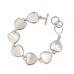 MOP107 Natural White Shell Heart Bracelet for Women Adjustable Link Bangle