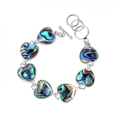 MOP102 Women Bohemian Jewelry Heart Abalone Shell Natural Stone Bracelets