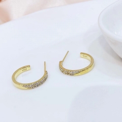 9EL02K Open Hoop Earrings C Shape 925 Sterling Silver CZ Stud Earrings