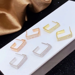 9EL06B Sterling Silver Women Jewelry Geometric Rectangle Chunky Earring 925