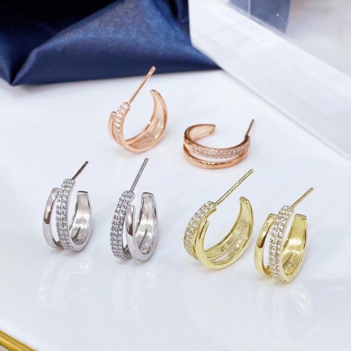 9EL08B Sterling Silver Half Open Post Hoop Earrings Jewelry Gift for Women