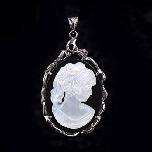 MOP90 Natural Mother of Pearl Shell Pendant Beauty Women Cameo Craft