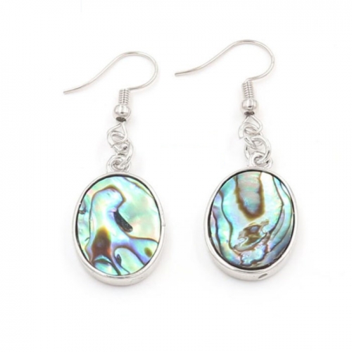 MOP247 Oval Natural Paua Shell Dangle Earrings