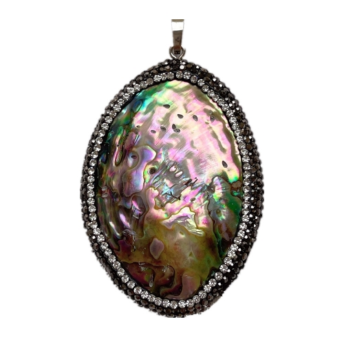 MOP305 Handmade Jewelry Natural Abalone Paua Pendants Surrounded by Rhinestone