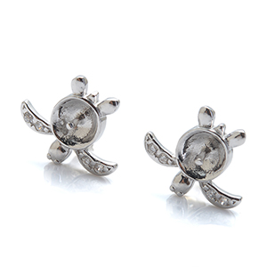 SSE31 Cute Turtle Stud Earring 925 Silver Pearl Settings