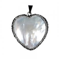 MOP212 Nature Mother of Pearl Pendant Pave Rhinestone White Shell Heart Pendant Jewelry for Women