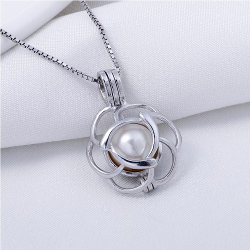 SSC55 Pick A Pearl Locket Wish Love 925 Sterling Silver Flower Cage Pearl Mount Pendant