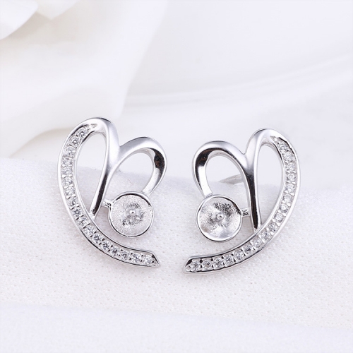 SSE286 Cool Heart Silver Stud Jewelry Earring 925 Mount for Pearls