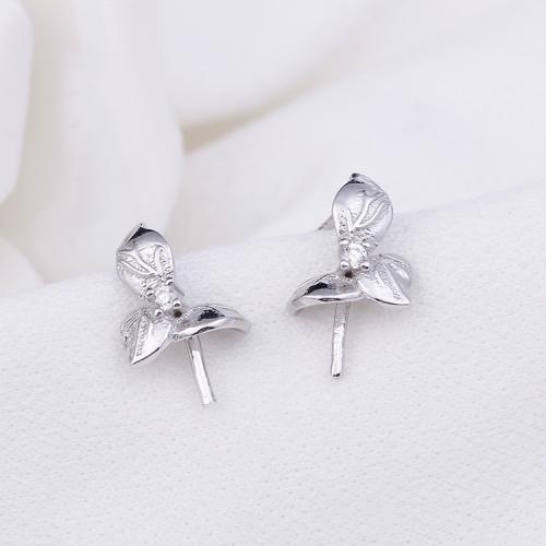 SSE288 Little Leaves Earring Studs for Round Pearl 925 Silver Mounting